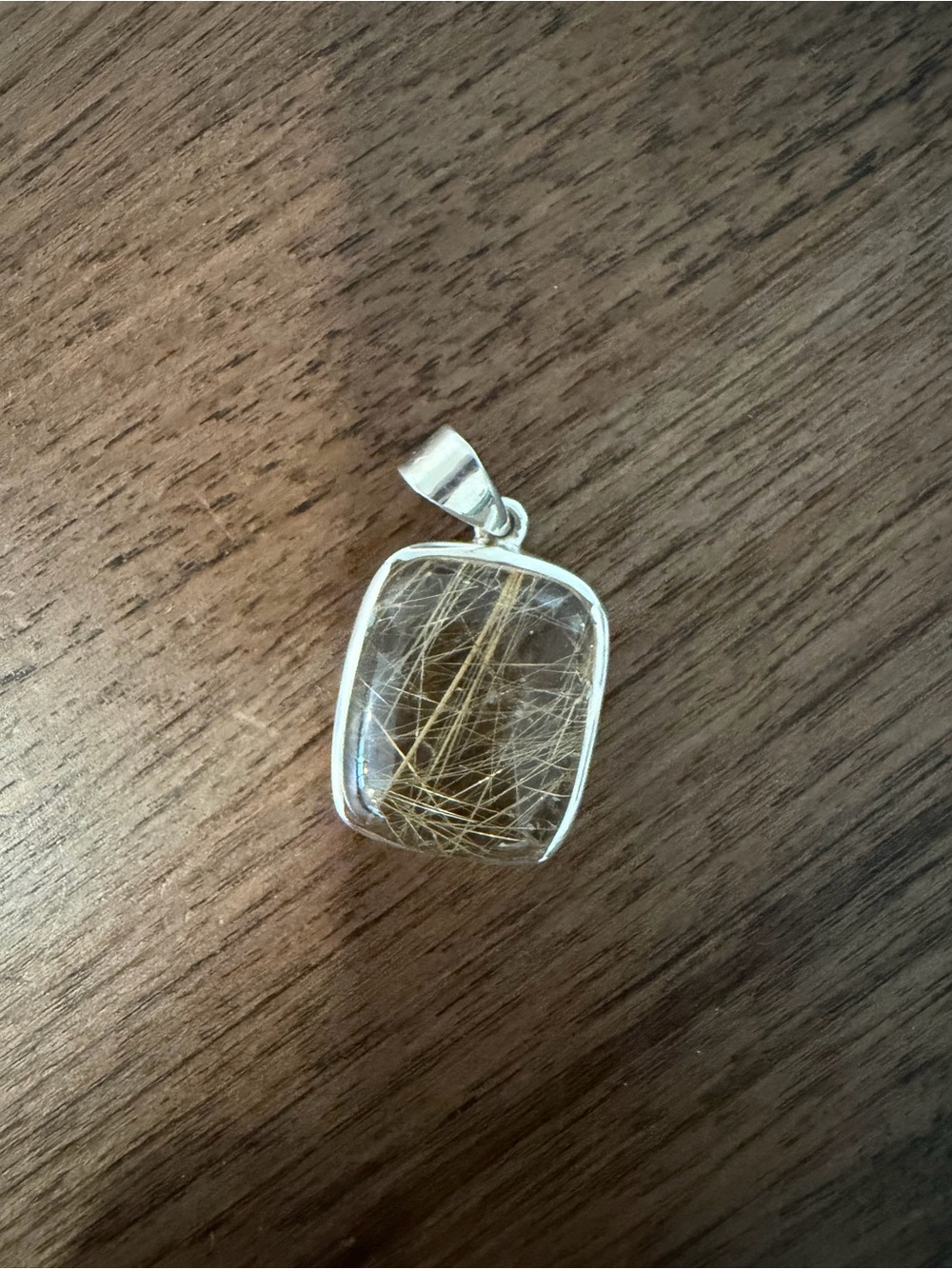 Rutilated Quartz Pendant Necklace in Gold-Toned Inclusions